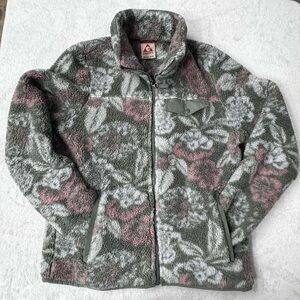 Gerry Women’s Fleece full zip sweater Jacket green floral medium